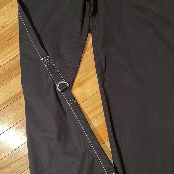 Ann Taylor loft black 100% cotton white topstitched sideseam buckle accent capri - Picture 2 of 6